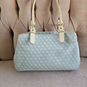Dooney & Bourke Blue and Cream Shoulder Bag with Textured Design
